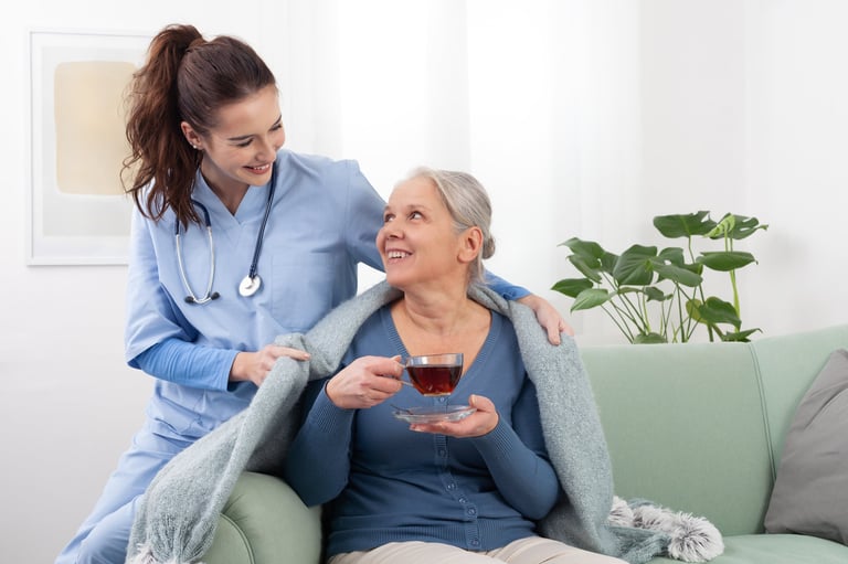 Caregiver providing companionship to senior